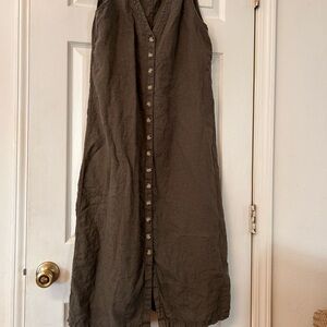 Lou & Grey Sleeveless Linen Dress in Washed Olive Green, sz SM